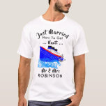 Just Married Funny Cruise Ship Nauti Graphic T-Shirt<br><div class="desc">A cute graphic tee shirt for newly weds on board a cruise ship either for their wedding or honeymoon vacation. Funny text reads Just Married Now To Get Nauti over a cruise ship and anchor image and  easy personalized with a surname under Mr & Mrs</div>