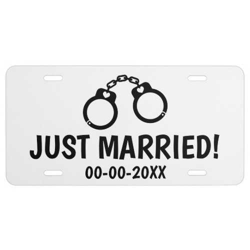 Just married funny handcuffs wedding car license plate