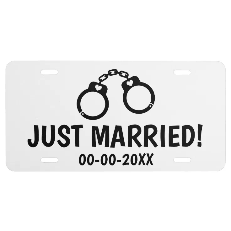Just married funny handcuffs wedding car license plate | Zazzle Just married funny handcuffs wedding car license plate | Zazzle