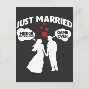 Just Married Game Over Husband and Wife Sarcasm Postcard