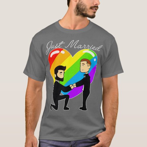 Just Married Gay Couple Just Married Rainbow Heart T_Shirt