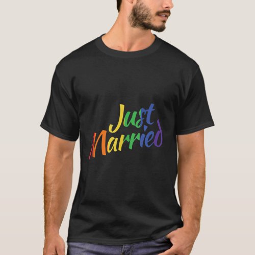 Just Married Gay Lesbian LGBT Wedding Rainbow LGBT T_Shirt