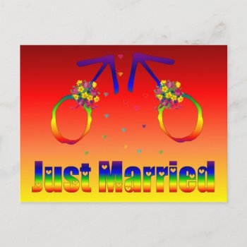 Just Married Gay Men Announcement Postcard by orsobear at Zazzle