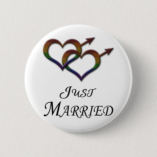 Just Married Gay Pride Interlinking Gender Symbols Button (Front)