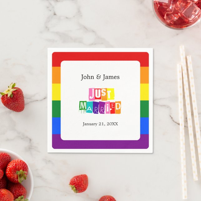 Just Married Gay Wedding Couple LGBTQ Napkins (Insitu)