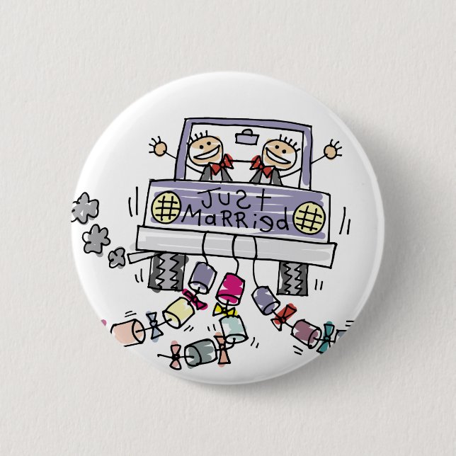 Just Married Gay Wedding Favors Button (Front)