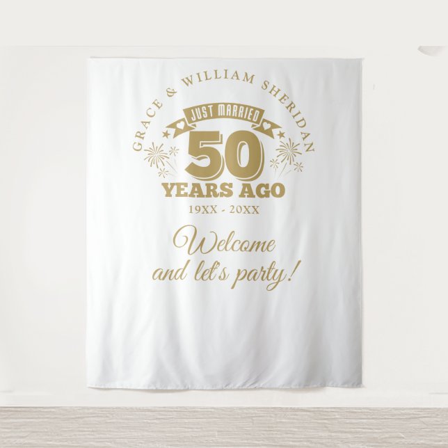Just Married Gold 50th Anniversary Photo Backdrop (Front)