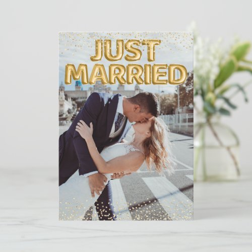 Just Married Gold Balloons Wedding Photo Announcement