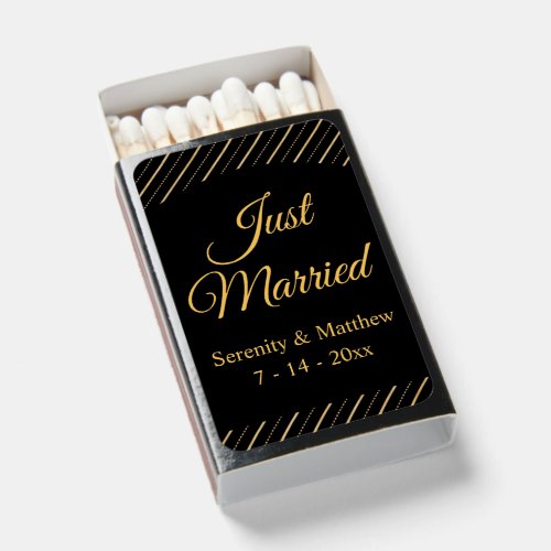  Just Married Gold Black Stripe Gatsby Wedding Matchboxes