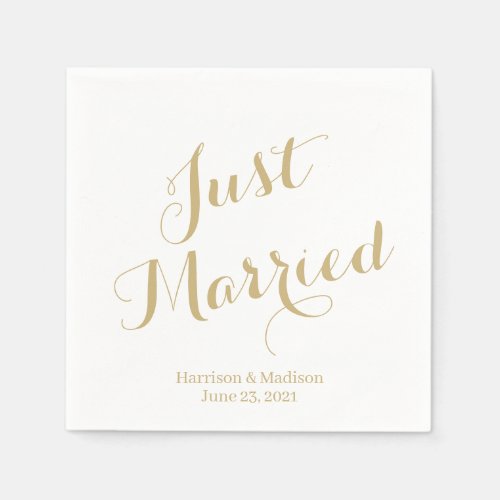 Just married gold custom script elegant Wedding Napkins