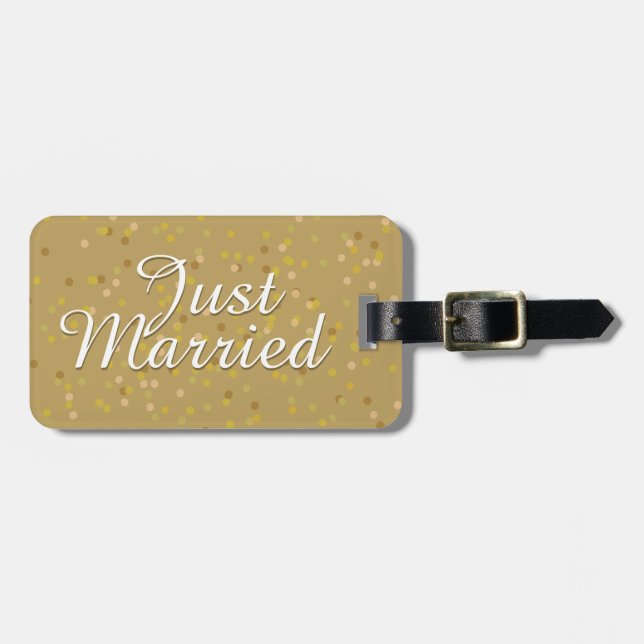 Just Married Gold Dust Confetti Luggage Tag (Front Horizontal)