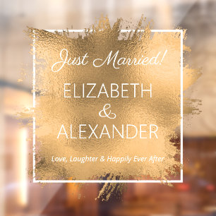Just Married! Gold Faux Foil Window Cling