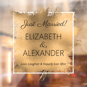 Just Married! Gold Faux Foil  Window Cling