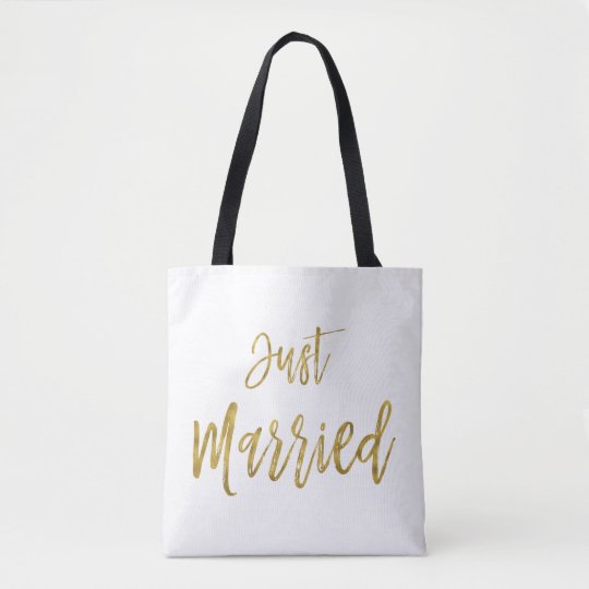 Just Married Gold Foil Bride Beach Bag