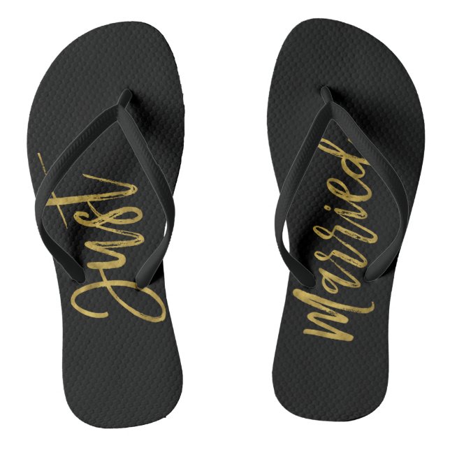 Just Married Gold Foil Bride Flip Flops (Footbed)
