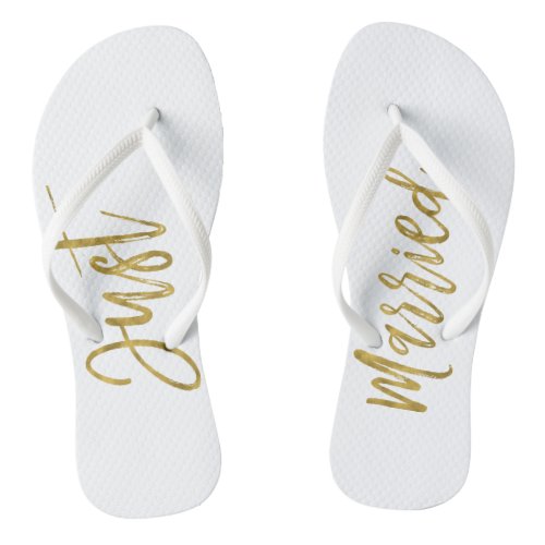 Just Married Gold Foil Bride Flip Flops