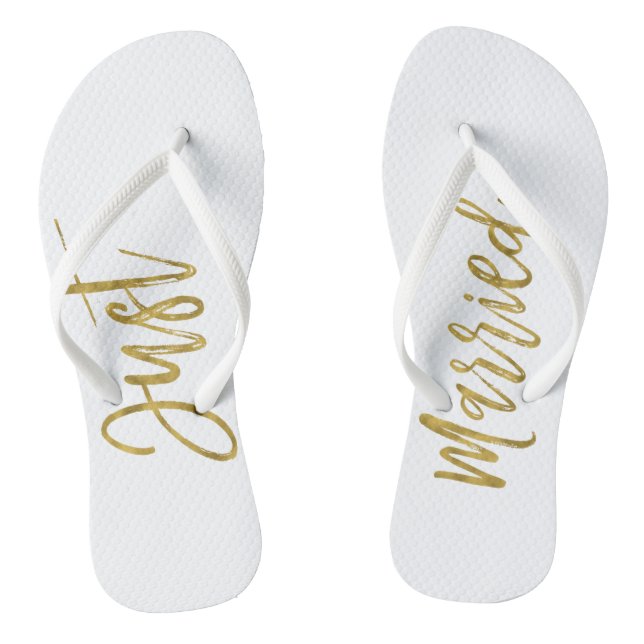 Just Married Gold Foil Bride Flip Flops (Footbed)