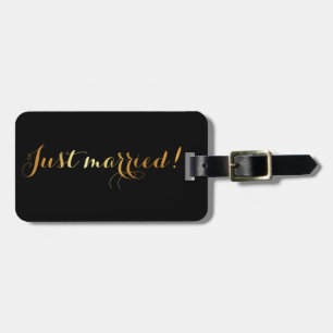 Just married, gold on black honeymoon luggage tag