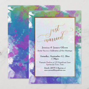 Just Married Gold Script Colorful Artsy Reception Invitation