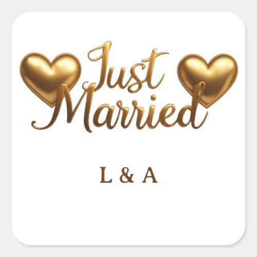 Just Married Gold Script Wedding Celebration Sign  Square Sticker