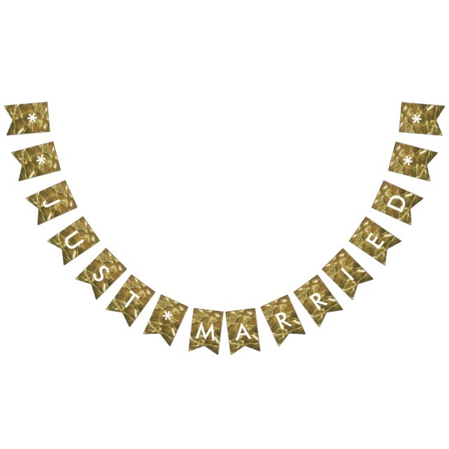 Just Married Gold White Glitter Wedding Party Bunting Flags (All)