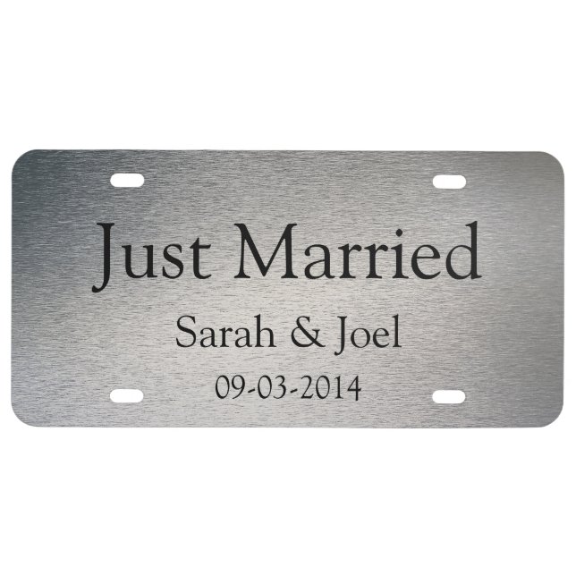 Just Married Graphic Silver Licence Plate (Front)