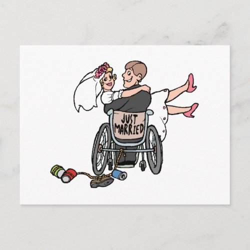 Just Married Groom Wheelchair Announcement Postcard