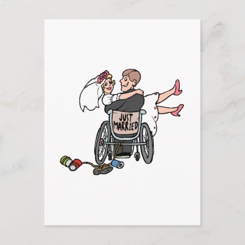 Just Married Groom Wheelchair Announcement Postcard