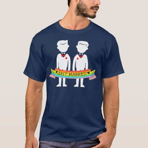 Just Married Grooms Rainbow Gay Honeymoon  T_Shirt