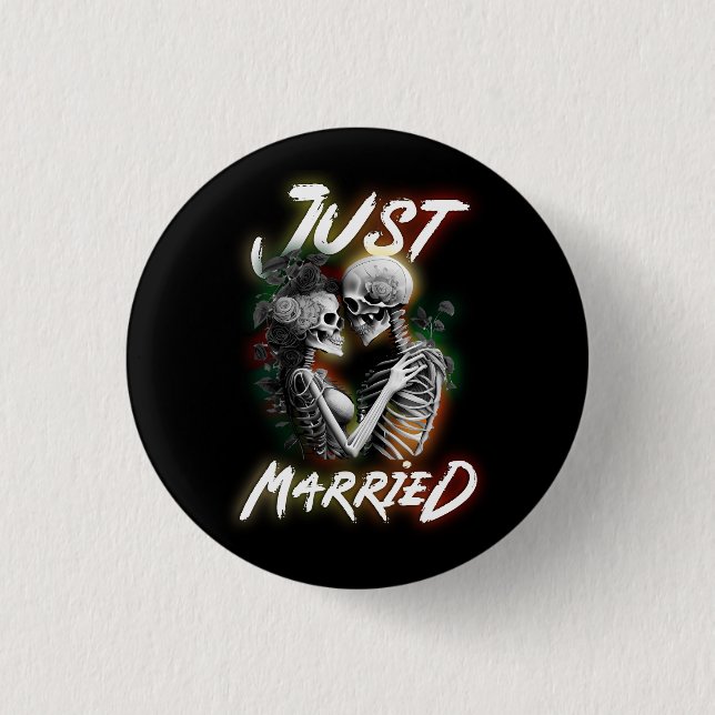 Just Married Halloween Skeleton Bride And Groom We Button (Front)