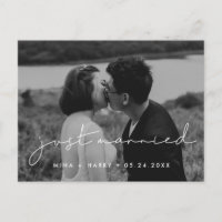 Just married Handwritten minimalist wedding photo
