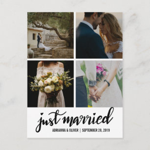 Just Married Handwritten Script Wedding Photo Announcement Postcard