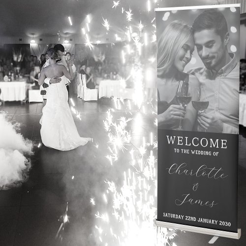 Just Married Happy Couple Photo Wedding Welcome Retractable Banner