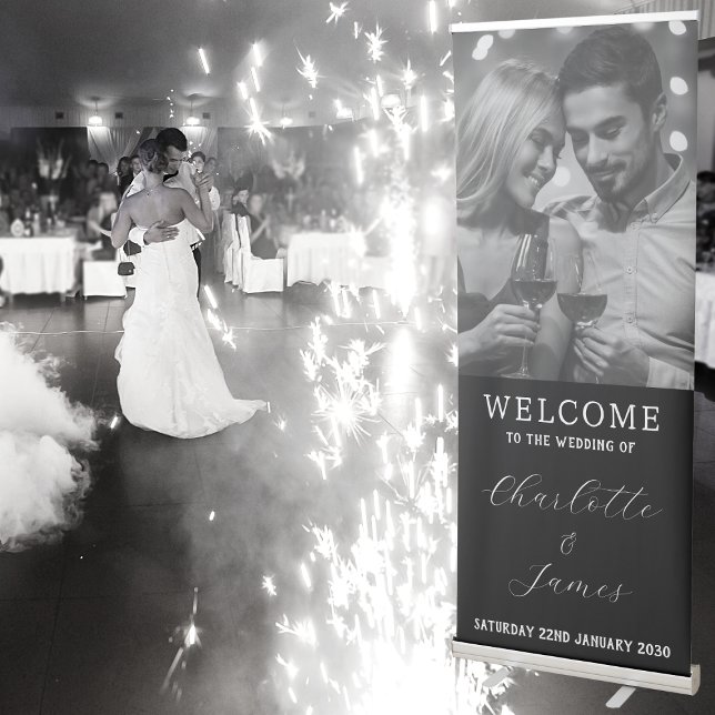 Just Married Happy Couple Photo Wedding Welcome Retractable Banner (Reception)