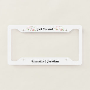 Just Married Heart Bride Groom License Plate Frame
