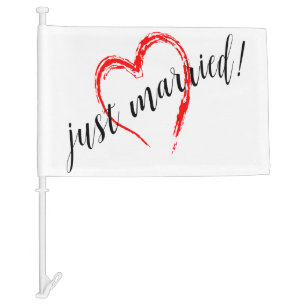 Just Married Heart Car Flag