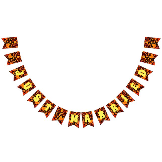 JUST MARRIED - heart love pattern design 1 Bunting Flags (All)