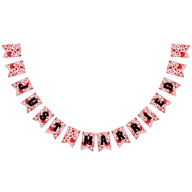 JUST MARRIED - heart love pattern design 2 Bunting Flags (All)