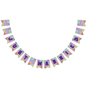 JUST MARRIED - heart love pattern design 3 Bunting Flags