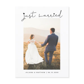 Just Married Heart Modern Script Wedding  Announcement Postcard