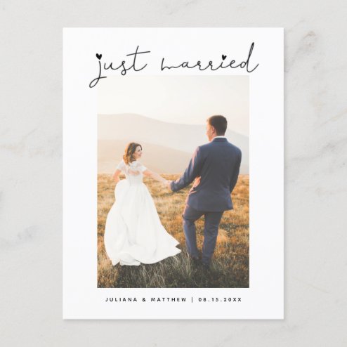 Wedding announcements - Pink Dramatic personalized gifts for you Just married heart modern script wedding announcement postcard