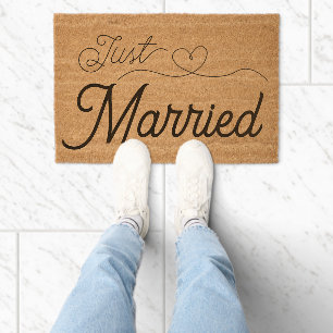Just Married Heart Newlyweds Fiber Doormat