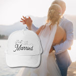 Just Married Heart Trucker Hat<br><div class="desc">Just Married—fun wedding and honeymoon hats for bride and groom. Announce your newlywed status to everyone. Elegant script font with a cute heart illustration. Simple and sweet black lettering.</div>