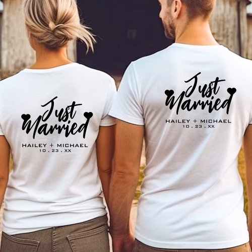 Just Married Heart Wedding Newlywed Couple T_Shirt
