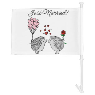 Just Married Hedge Hog Car Flag