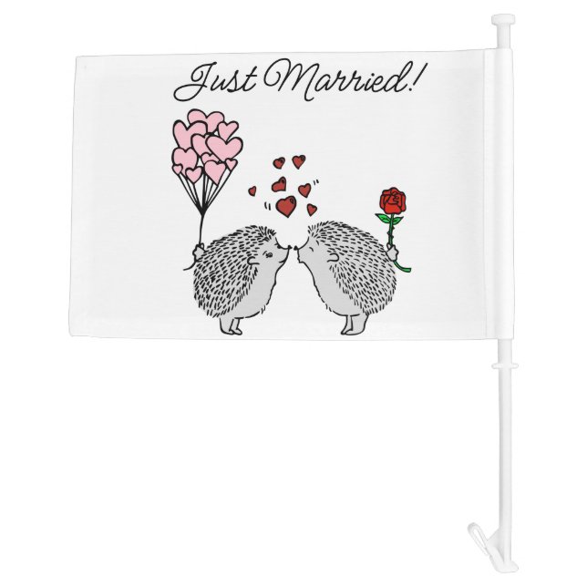 Just Married Hedge Hog Car Flag (Back)