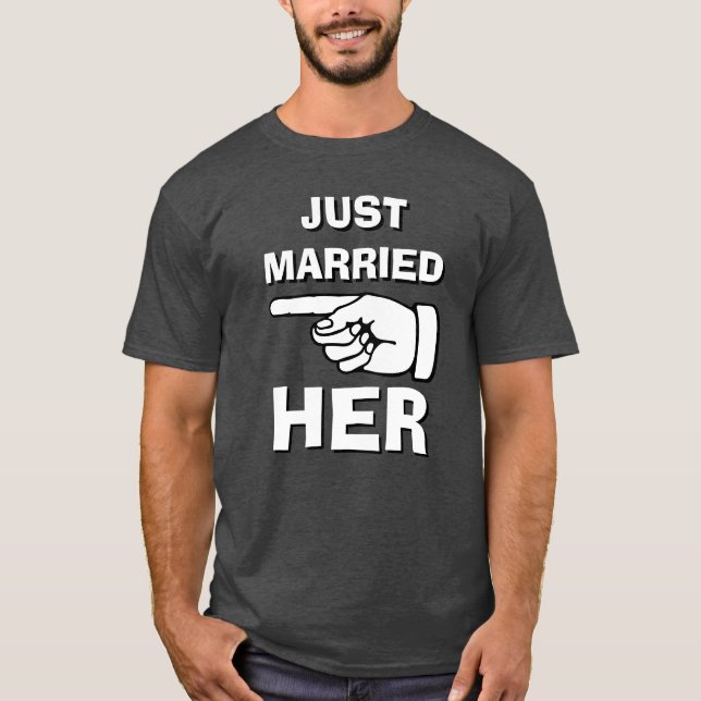 Just Married Him Her t shirt set for newlyweds (Front)