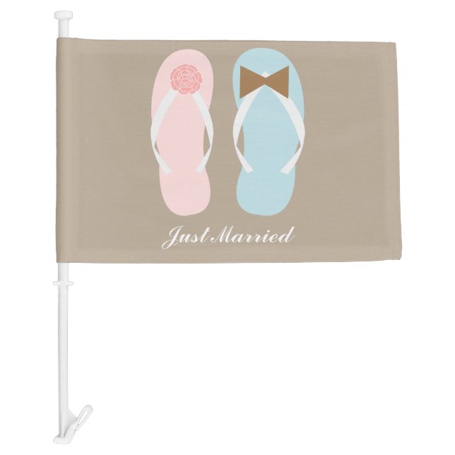 "Just Married" His and Her Flip Flops Wedding Car Flag (Front)