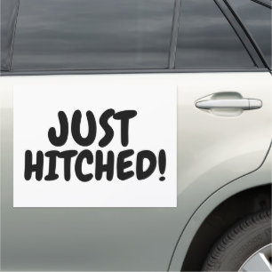 JUST MARRIED HITCHED! LARGE CAR MAGNET