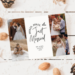 Just Married Holiday Newlywed Photo White Card